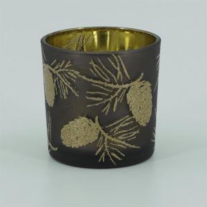 votive-pineapple-brown-glass-glitter -7x8 cm